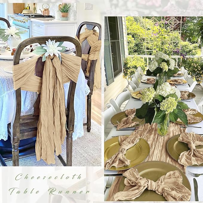 25 Pack Beige Cheesecloth Table Runner 17 x 108 Inch Gauze Table Runner Fabric - Image 3