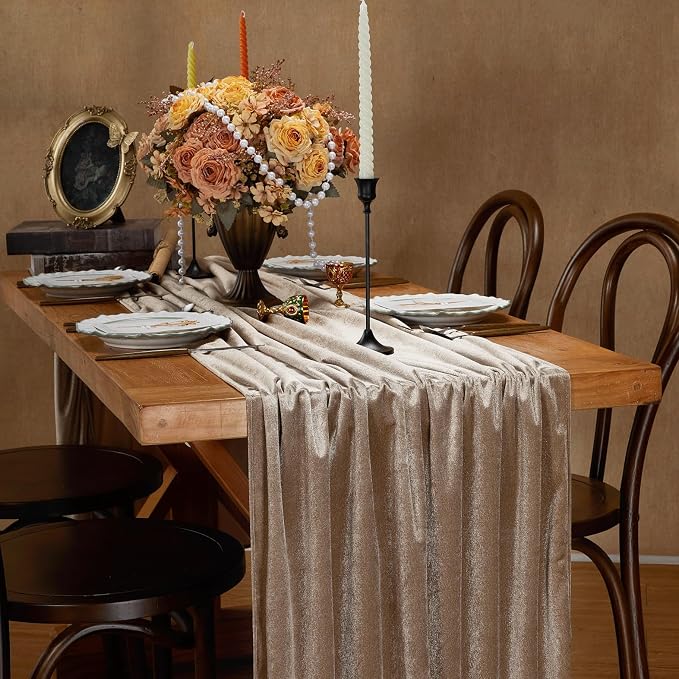 Cream Velvet Table Runner 29 x 120 Inch Soft Velvet Fabric Runners | 5 Pieces - Image 5