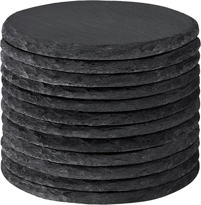 4 Inch Black Slate Stone Drink Coasters Set of 12 by MAPRIAL
