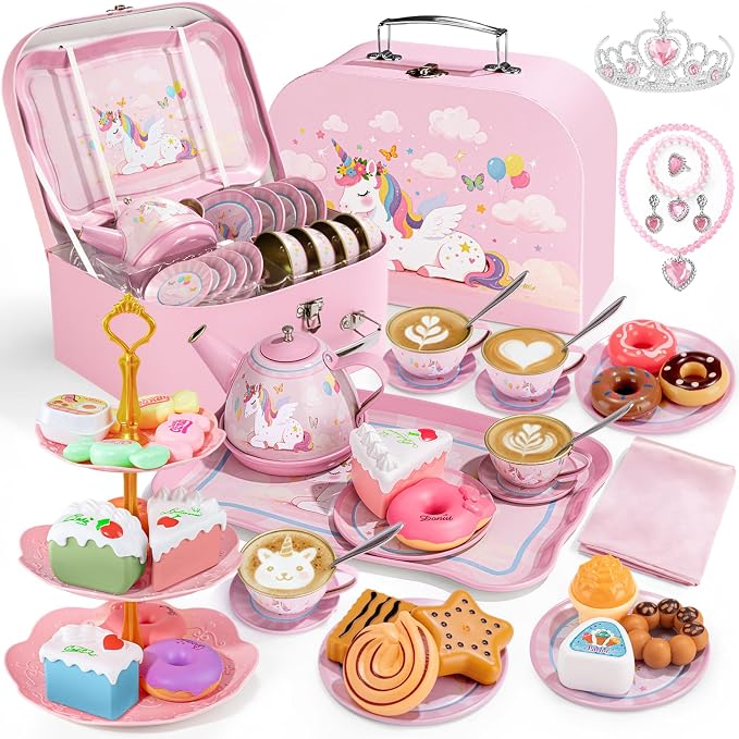 iAOVUEBY Tea Party Set for Little Girls, Kids Pretend Play Kitchen Toys by iAOVUEBY