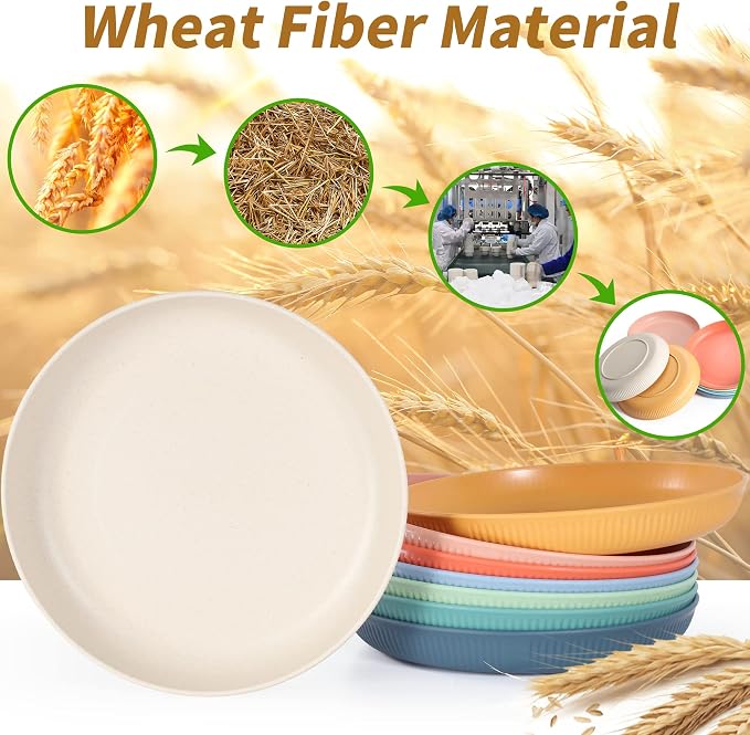 8 PACK 9 Inches Lightweight Wheat Straw Plates, Wheat Straw Fiber Lightweight - Image 3