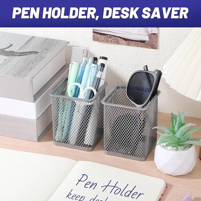Segarty Pen Cup Holder, 6 Pack Square Silver Pen Holder - Image 5