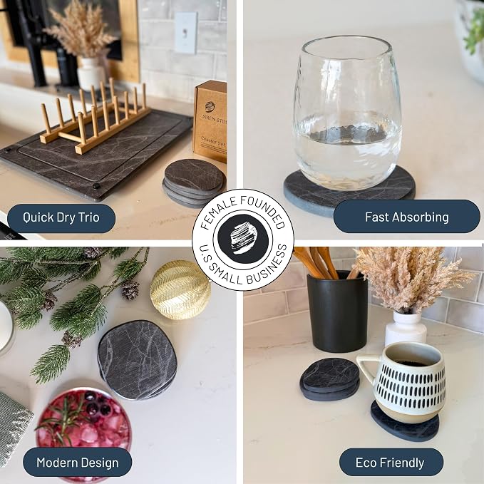 Diatomaceous Earth Coasters Set of 4 | Absorbent Stone Coasters - Image 7