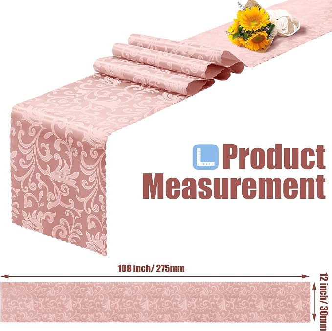 RUDONG M 12 Pack Rose Gold Satin Table Runners 12 x 108 Inch | Long Silky Damask - Image 4
