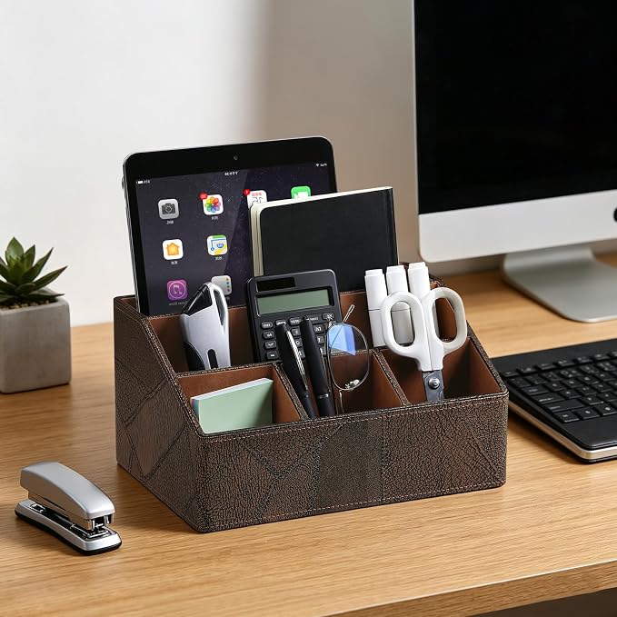 PU Leather Desktop Organizer, Home Luxury Remote Control Holder, Office Desk - Image 7