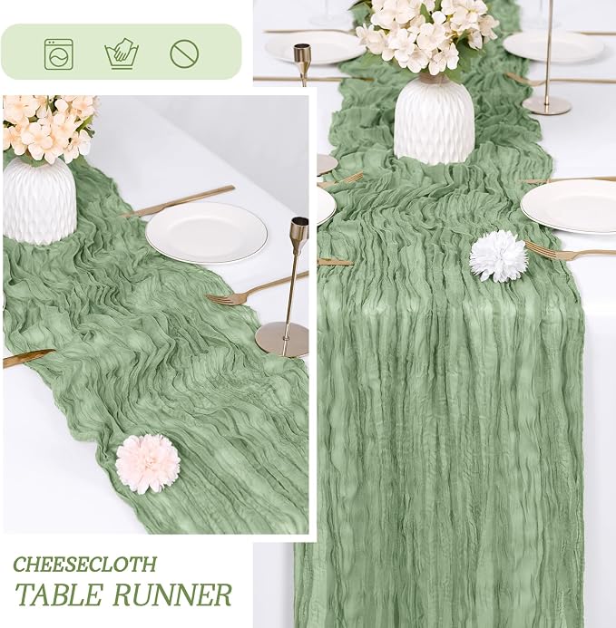 6 Pack Sage Green Cheesecloth Table Runner 17x108 Inch Semi Sheer Boho Gauze - Image 6