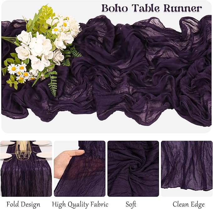 10 Pack Dark Purple Cheesecloth Table Runner 10FT Boho Gauze Fabric Table - Image 3