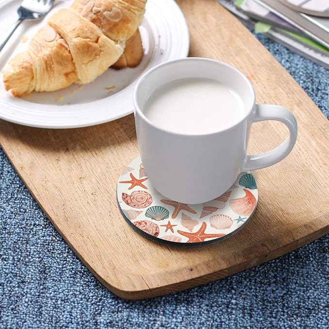 Seashells Different Shapes and Starfish Set of 4 Absorbent Coasters Cork - Image 5