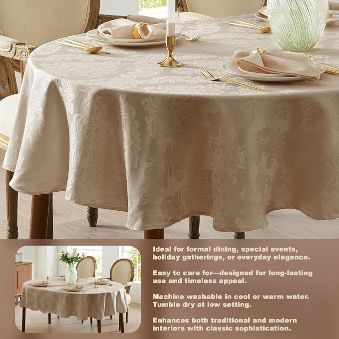 Newbridge Barcelona Luxury Damask Fabric Tablecloth, 60” Wide x 120” Oval - Image 3
