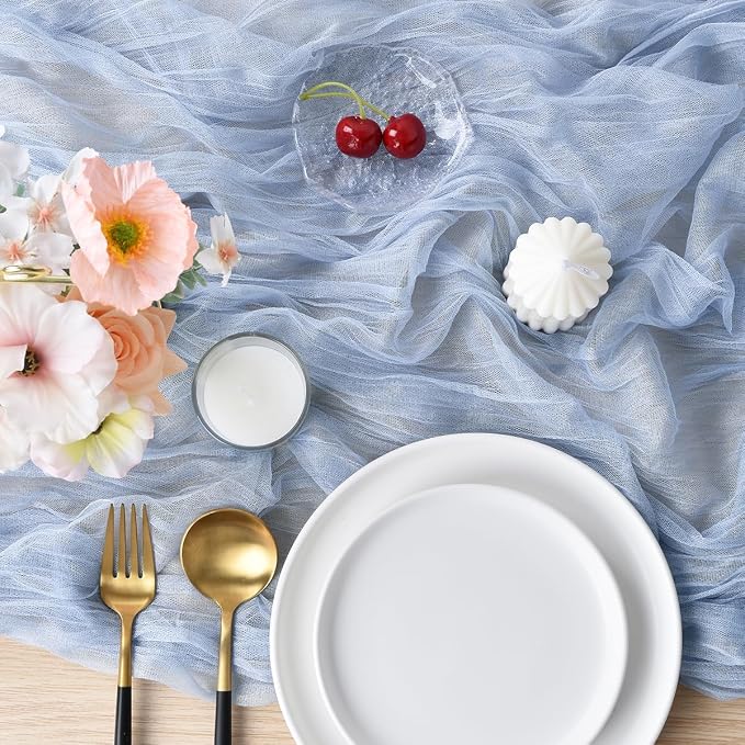 Blue Cheesecloth Table Runner Cheese Cloth Wedding Birthday Party Decor | 10Ft - Image 2