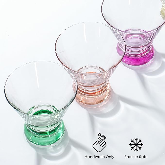 JoyJolt Hue 7.5oz Martini Glasses, Cocktail Glassware Set of 6, Colored Glass - Image 7