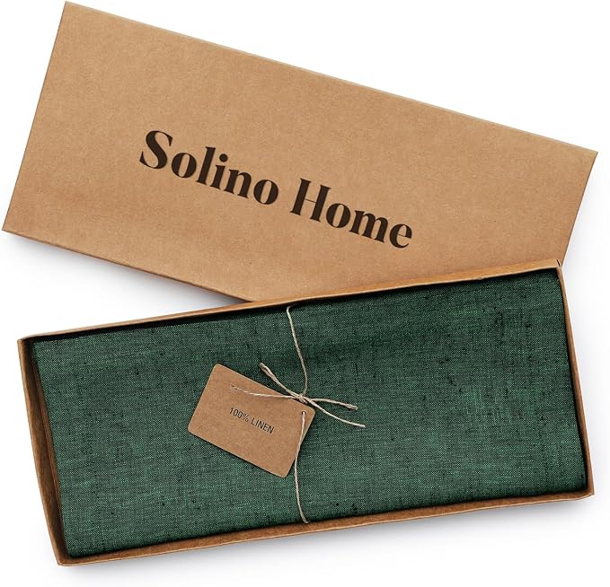 Solino Home 100% Pure Linen Table Runner Green Long, Athena 14 x 156 in | Table - Image 5