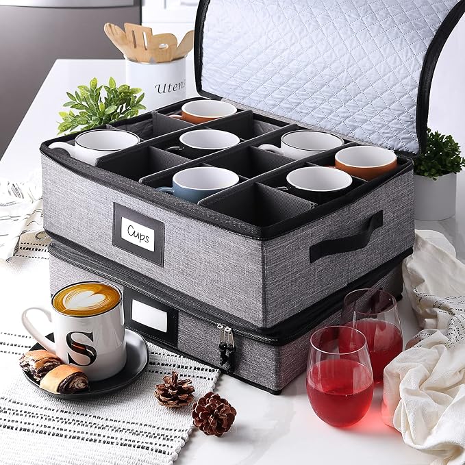 Coffee Mug Storage, 2 Pack Quilted and Stackable Coffee Cup Storage Organizer - Image 6