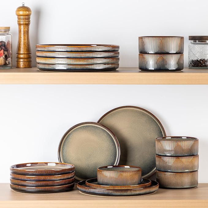 Ceramic Dinnerware Set for 4, 12-Piece Plates and Bowls Set | Lightweight - Image 6