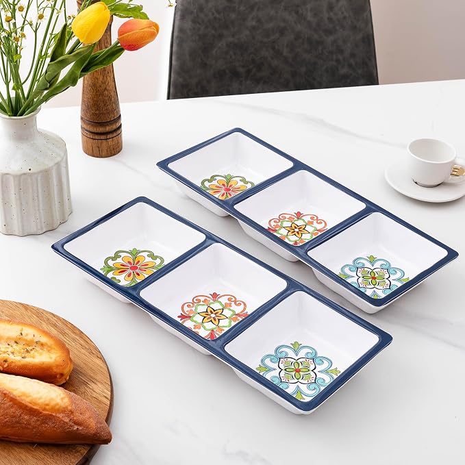 Divided Serving Tray, 14.75”x 6” Reusable 3-Section Party Platters, Condiment - Image 6