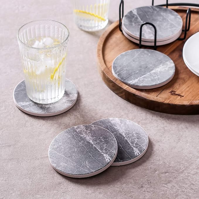LIFVER Coasters for Drinks Absorbent, Living Room Decor, Ceramic Coasters Set - Image 6