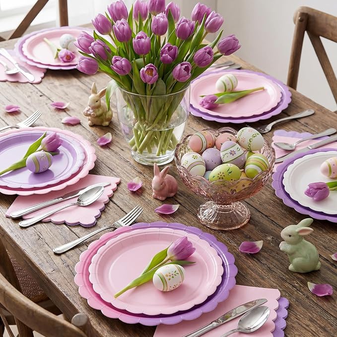 110 Pcs Pink Purple Plates and Napkins Tableware Set Serve 25 Guests Includes - Image 6