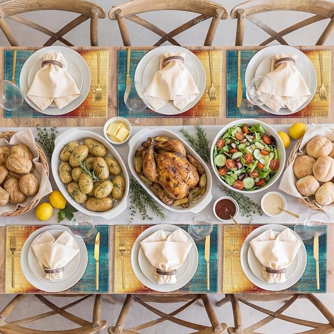 Emvency Farmhouse Placemats Set of 6, 12x18 Inch, Grunge Colorful | Farmhouse - Image 6