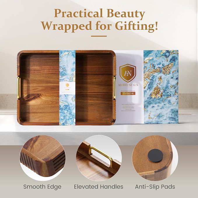 Natural Acacia Wood Serving Tray - Image 3