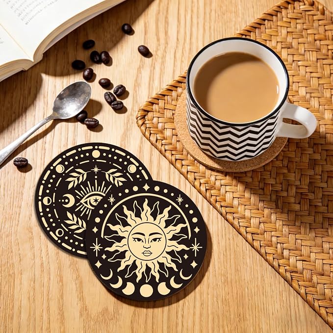 10pcs Coasters for Drinks Abstract Sun and Moon Absorbent Coasters Set Lunar - Image 4