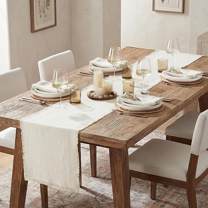 14 x 108 Inches Frayed Edge Table Runner, 270G Heavyweight Sand Washed Slub - Image 3