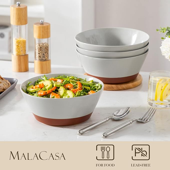 MALACASA Salad Bowls Set of 4, Soup Bowls - Image 4