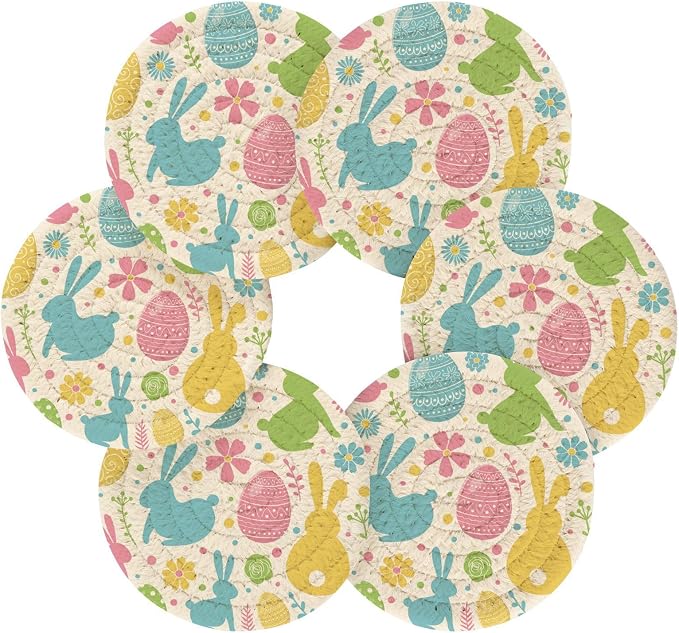 YETTASBIN Easter Bunny Eggs 6 Pcs Drink Coasters - Image 2