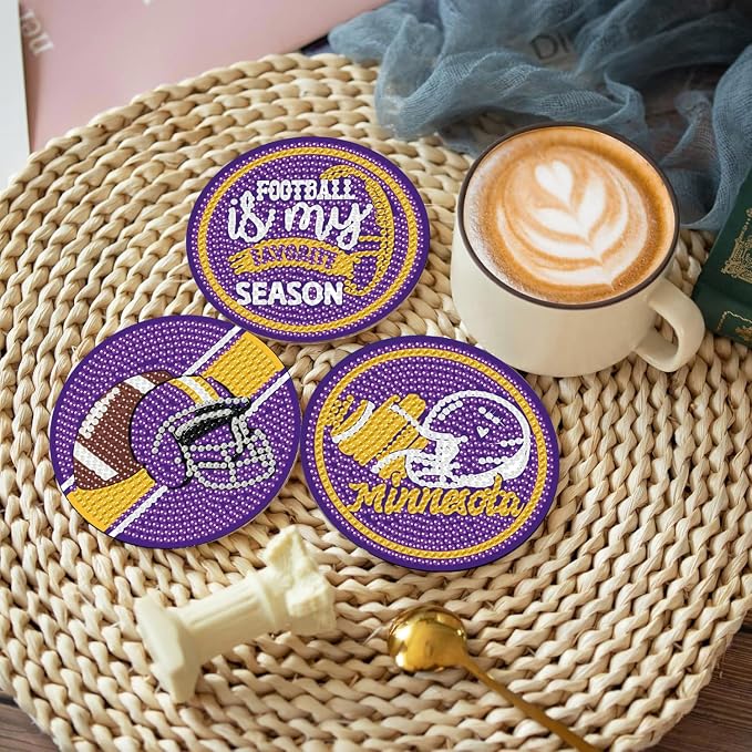 Bartogro 8 Pcs Diamond Painting Coaster Kits, DIY Football Diamond Art Coasters - Image 3