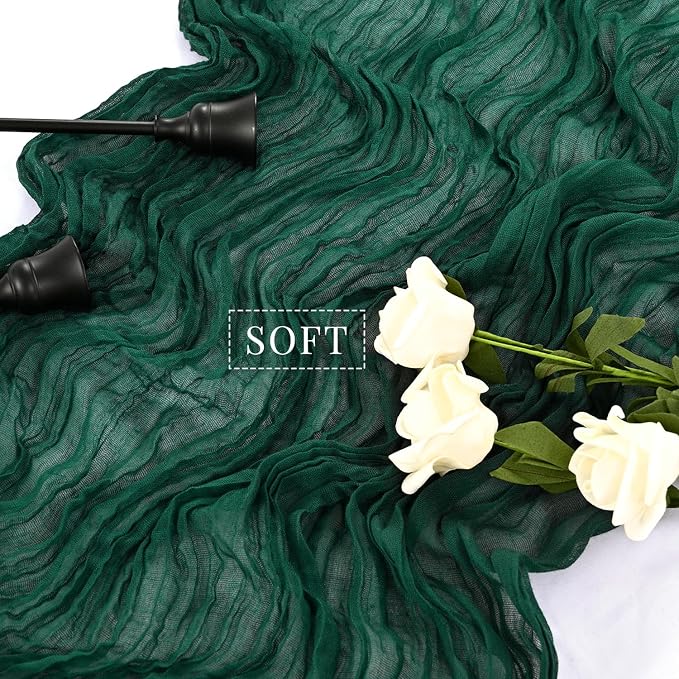 12 Pcs 10FT Emerald Green Cheesecloth Table Runner Gauze Fabric 35 x 120 Inches - Image 4
