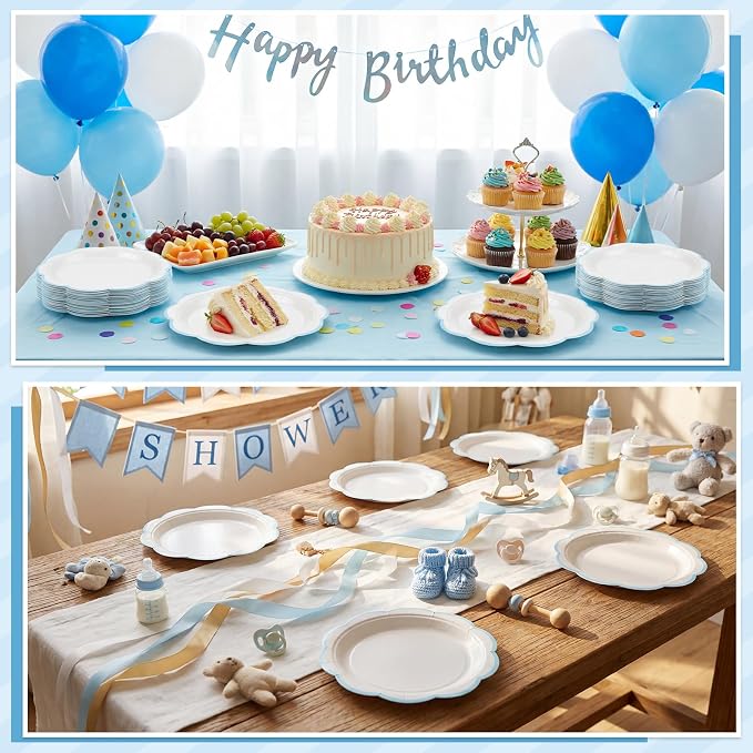 NatNarr 30 Pcs Blue and White Paper Plates 7 Inch Plates - Image 8
