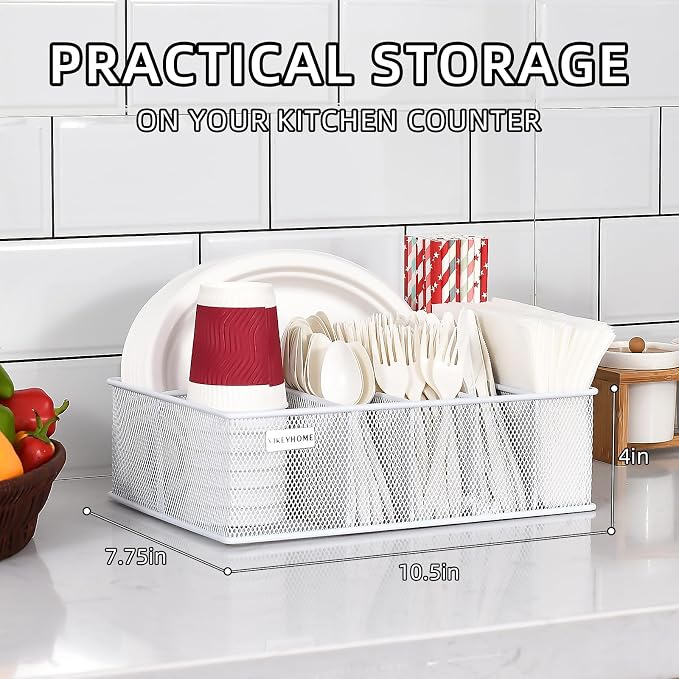 VIKEYHOME Paper Plate Organizer, Metal Silverware Caddy, Caddy - Image 4
