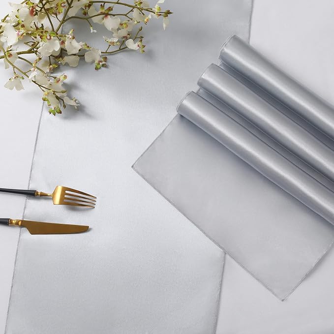 Horbaunal 12 Pack Silver Satin Table Runner 12 x 108 Inch | Smooth Table Runners - Image 5