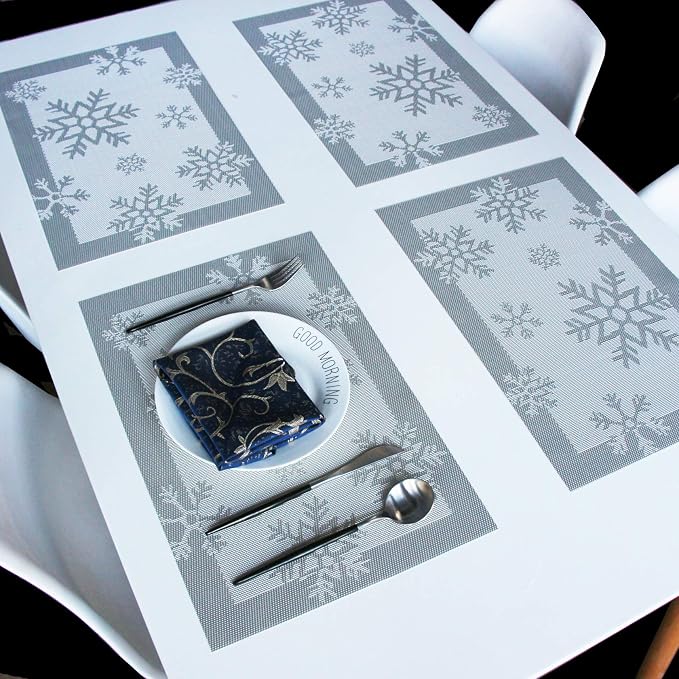 PIGCHCY Christmas Placemats Snowflake Woven Heat Resistant Placemats Washable - Image 5