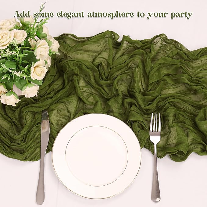 10 Pack Olive Green Cheesecloth Table Runner 10FT Boho Gauze Fabric Table - Image 5