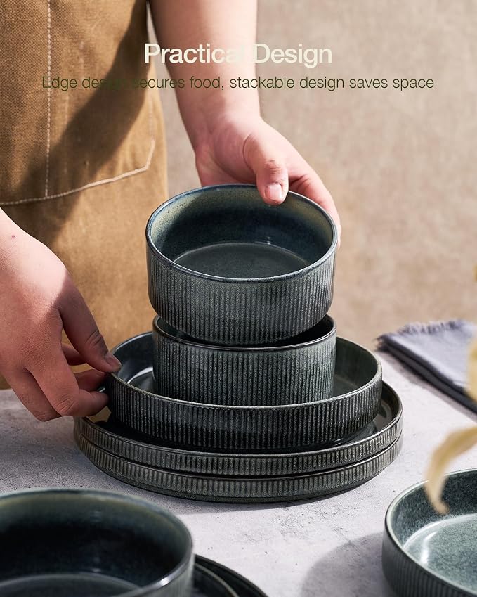 Famiware Star Stoneware Dinnerware Set, Reactive Glaze Plates & Bowls - Image 6