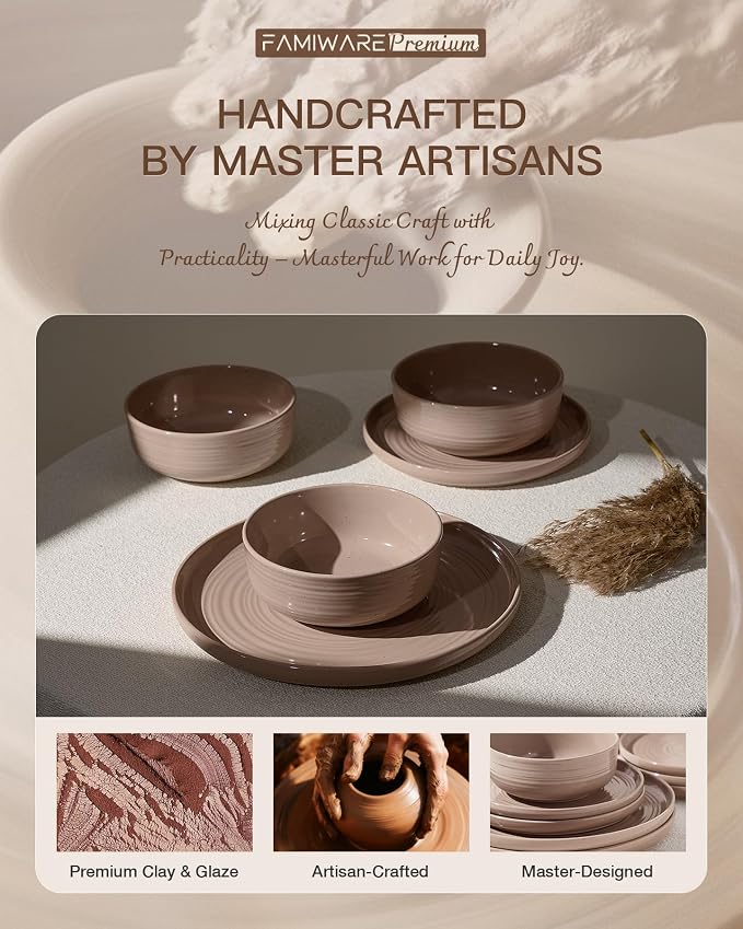 Stoneware Dinnerware Sets with Pasta Bowls, Service - Image 6