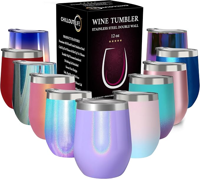 CHILLOUT LIFE 12 oz Stainless Steel Wine Tumbler by CHILLOUTLIFE