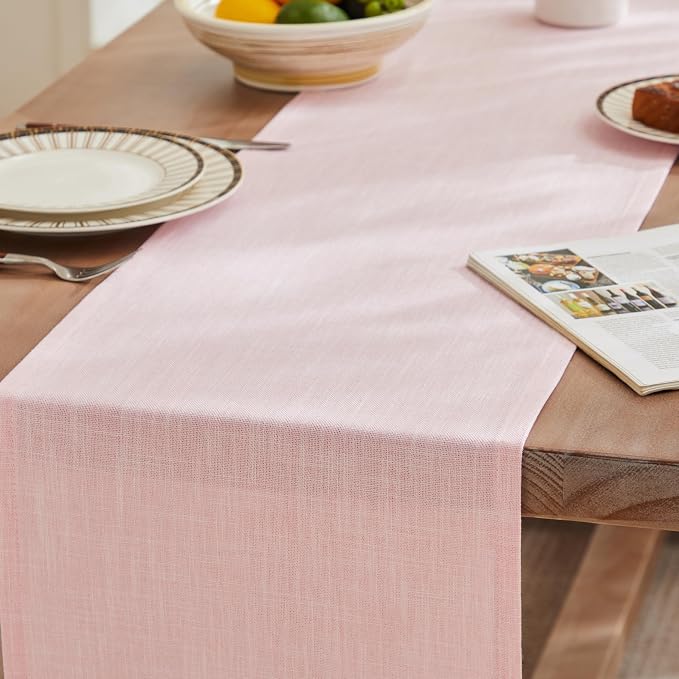 Rustic Cotton Linen Table Runner, 13x108 Inches Pink | Farmhouse Style Linen - Image 3