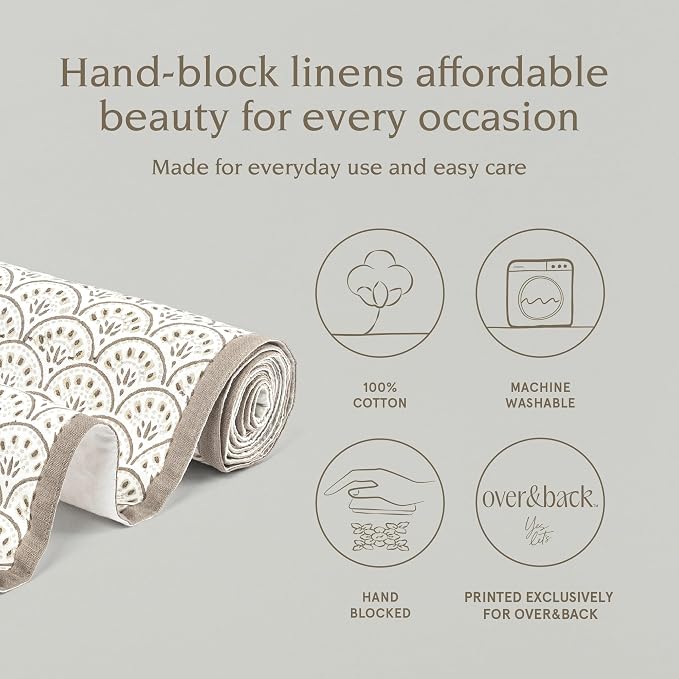 Over&Back 18x90 Hand-Blocked Printed Cotton Table Runner - Image 2