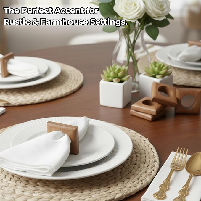 Acacia Wood Napkin Rings, 2.5x2.5x0.75 in, rustic farmhouse decor - Image 5