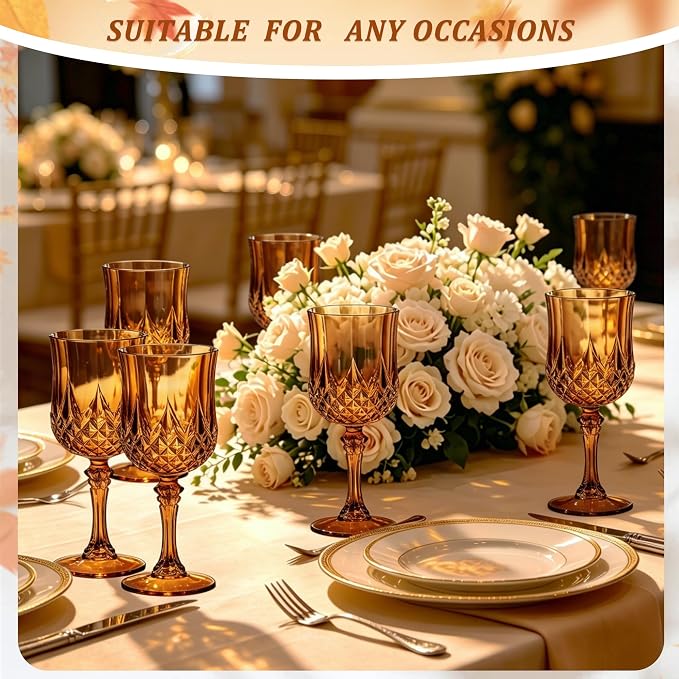7OZ Plastic Wine Glasses, Reusable Vintage Goblets Unbreakable Drinking Glasses - Image 5
