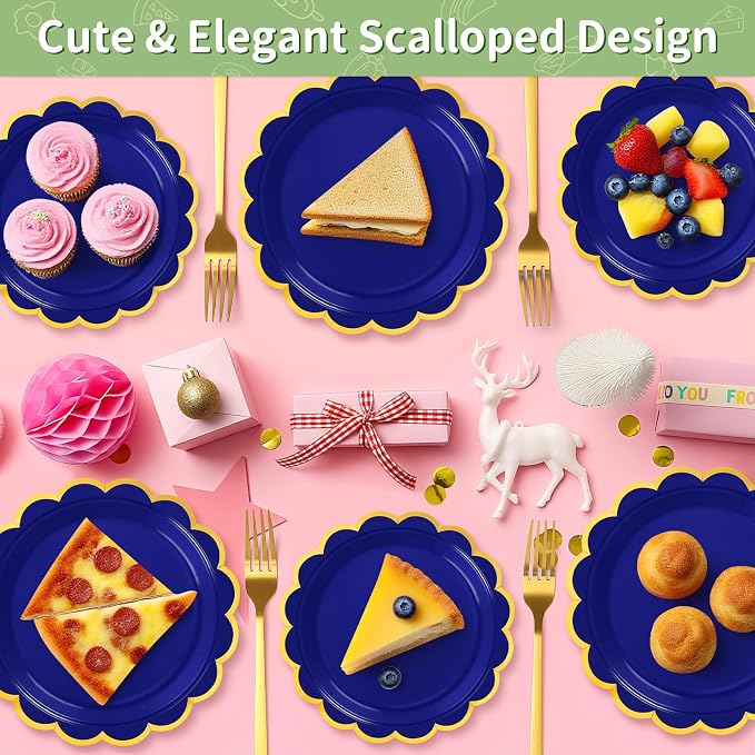 50 Pcs Royal Blue Paper Plates Disposable, Dessert Cake Plates, - Image 6