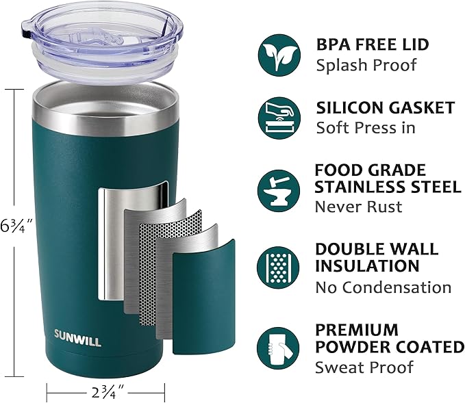 SUNWILL Travel Coffee Mug with Lid, 20 oz Tumbler Set of 2, Insulated Stainless - Image 2