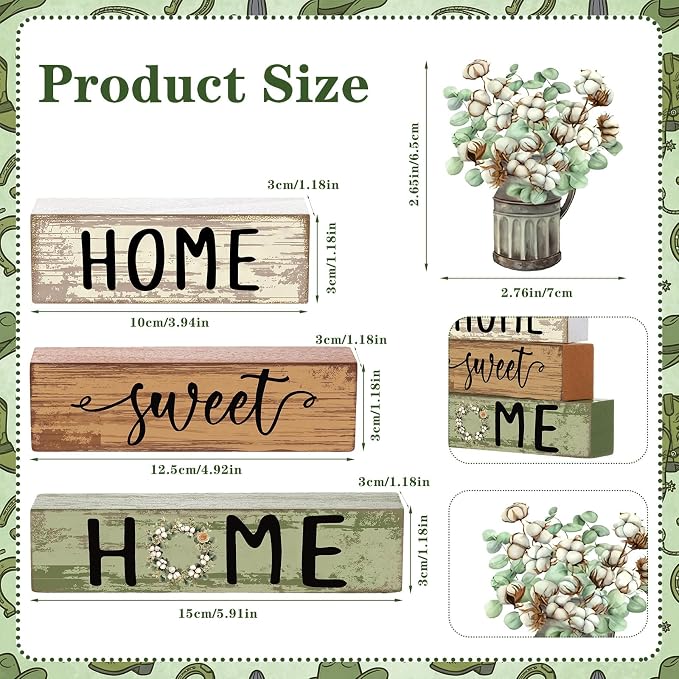 Cinnvoice 4 Pcs Spring Cotton and Eucalyptus Wooden Block Decor Farmhouse - Image 3