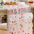 Artoid Mode Pink Embroidery Daisy Gauze Table Runner 120 Inch 10FT | Seasonal by ArtoidMode