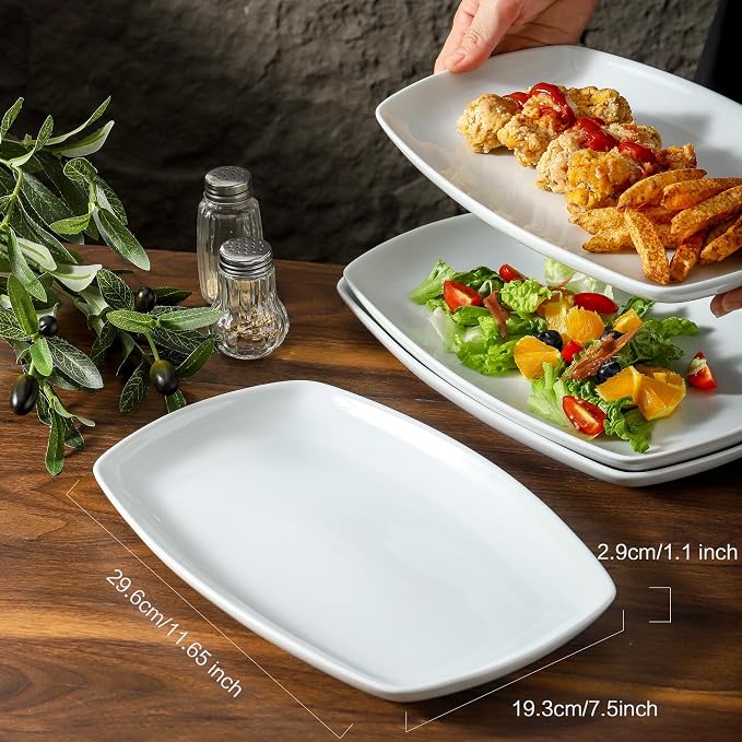 fMBB White Rectangular Plate Set, Ceramic Large Serving Platters, 12 Inch - Image 4
