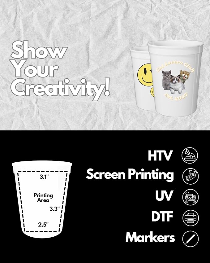 PartyPrints 10 Pack 16 oz White Reusable Blank Plastic Cups, Stadium Cups Bulk - Image 3