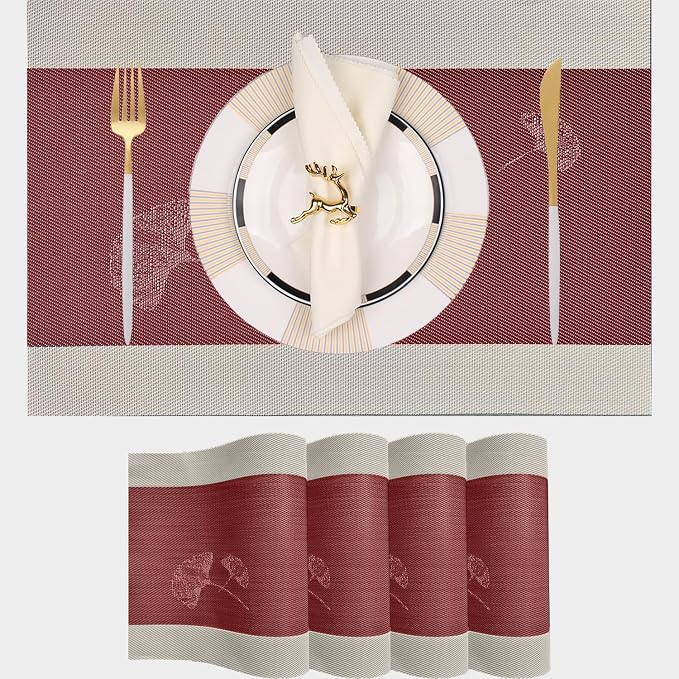 PIGCHCY Ginkgo Placemats Set of 4, Non-Slip Placemats Easy to Wipe Clean by PIGCHCY