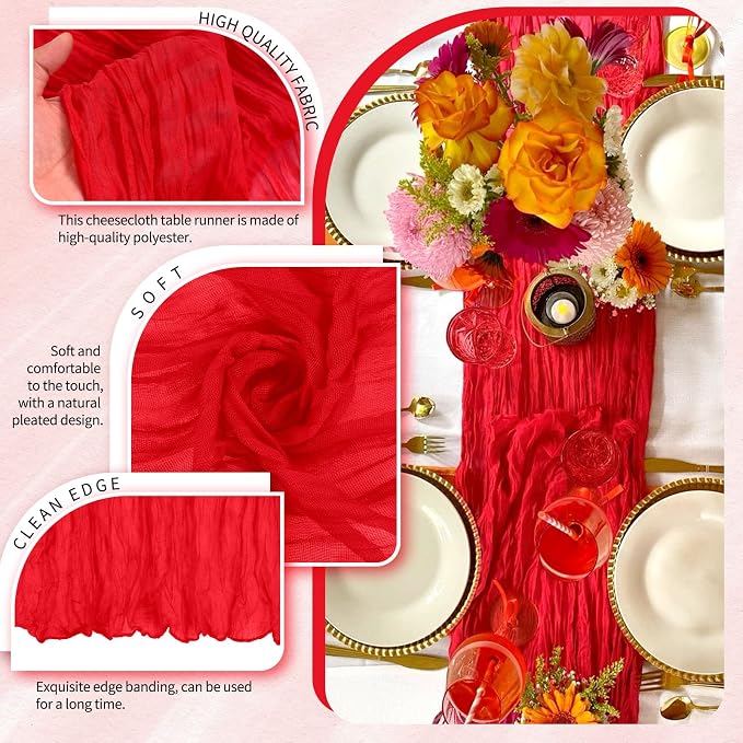 30 Pack Cheesecloth Table Runner 10FT Red Table Runner Boho Gauze Cheese Cloth - Image 3