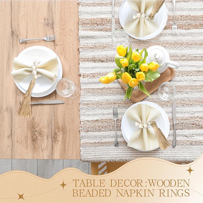 60 Pcs Wooden Napkin Rings for Table Decor, Rustic | Wood Bead Napkin Rings - Image 3